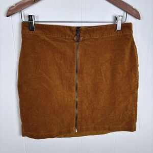 Forever 21 Sz Small Corduroy‎ Zipper Front Mini Skirt Retro 70s Carmel Brown